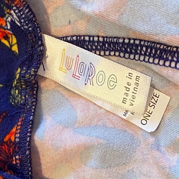 1234LuLaRoe Leggings Size OS Blue Orange Japanese Flower Print New - Picture 3 of 5